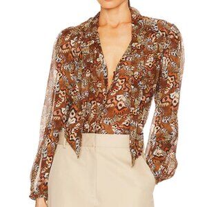 NWOT Paige Marcela Silk Butterfly Blouse Womens XS Sheer Top Long Sleeve
